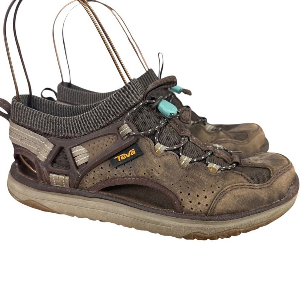 Teva Terra Float Travel Brown Leather Sandals Closed Toe Sporty Shoes sz 7.5